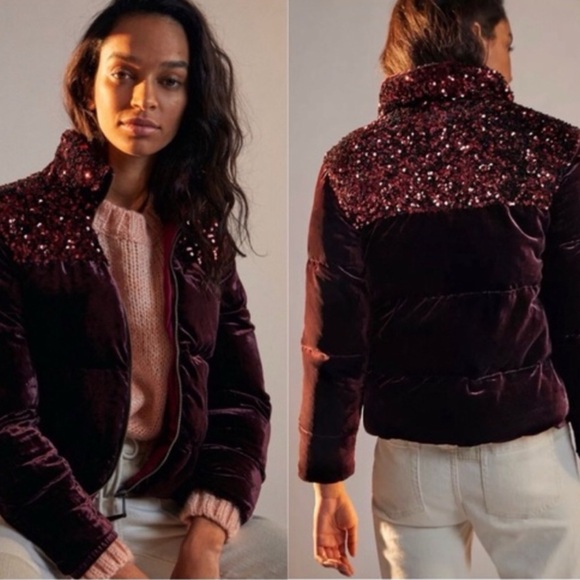 Anthropologie Maeve “Vera” Sequined Velvet Puffer - Size S - Like New Condition - Picture 1 of 11